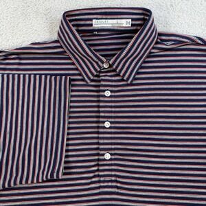 CRIQUET Polo Mens Large Red Navy Striped Short Sleeve Golf Stretch Casual Shirt